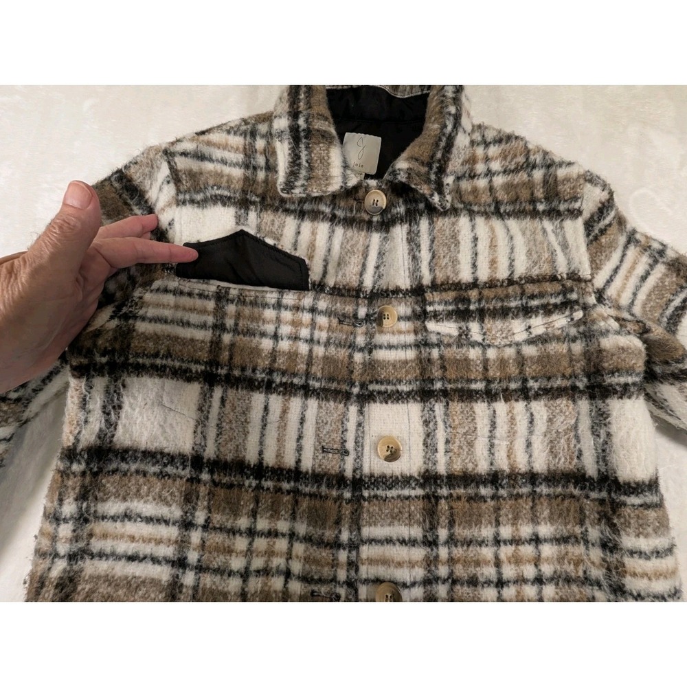 Joie Womens Extra Small/P Cropped Shacket Plaid Button Pockets Neutral Brushed - Picture 3 of 11